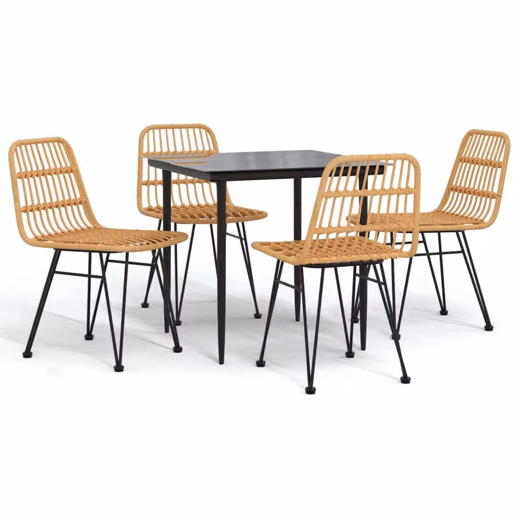 Berkfield Home 5 Piece Brown Poly Rattan Garden Dining Set with Glass Top Table – 2