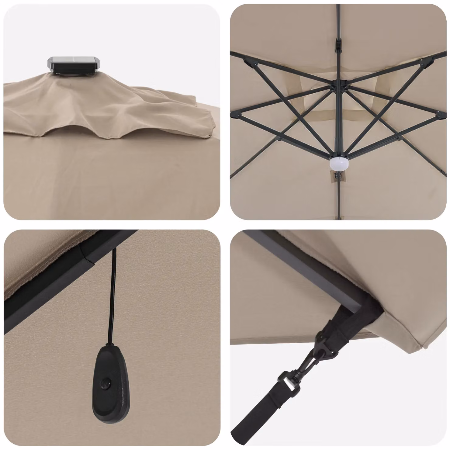 Berkfield Home Roma Cantilever Parasol with LEDs in Taupe/Beige, Aluminium, W/D/H: 286 x 285 x 270 cm – 3