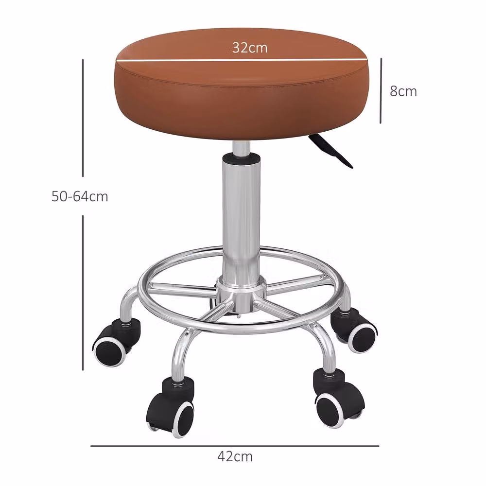 STILVORA Adjustable Rolling Stool in Brown with Synthetic Leather and Castors, H: 64 cm, W: 32 cm, D: 50 cm – 3