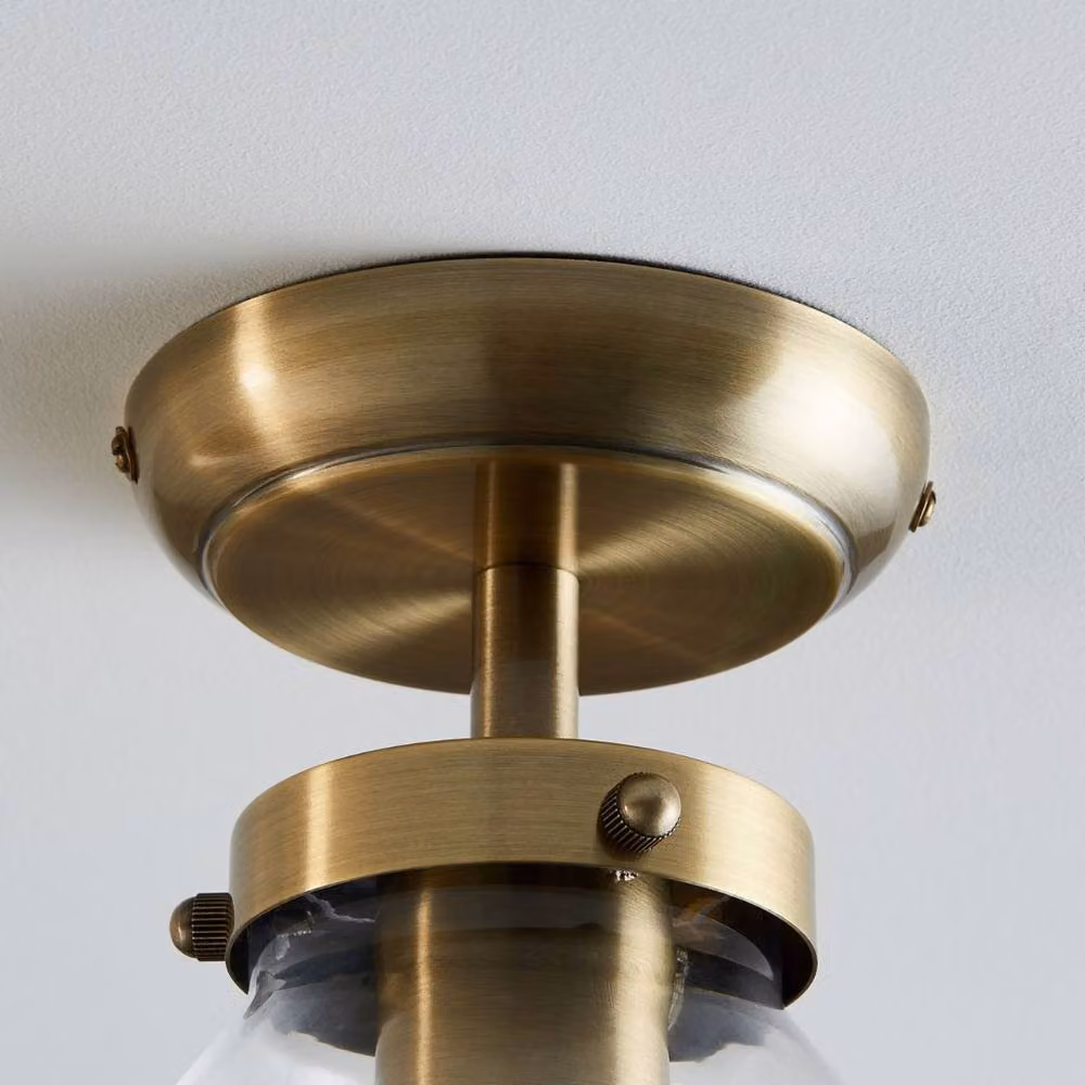 Pagazzi Brunswick Flush Ceiling Light in Antique Brass and Clear Glass – 2