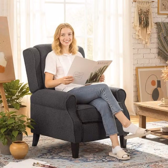 HOMCOM Push Back Recliner Chair with Extended Footrest in Charcoal Grey