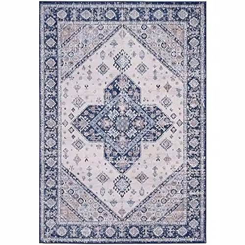 THE RUGS Montana Medallion Vintage Area Rug in Navy, Blue, Beige and Brown, W: 200 cm, D: 290 cm – 7