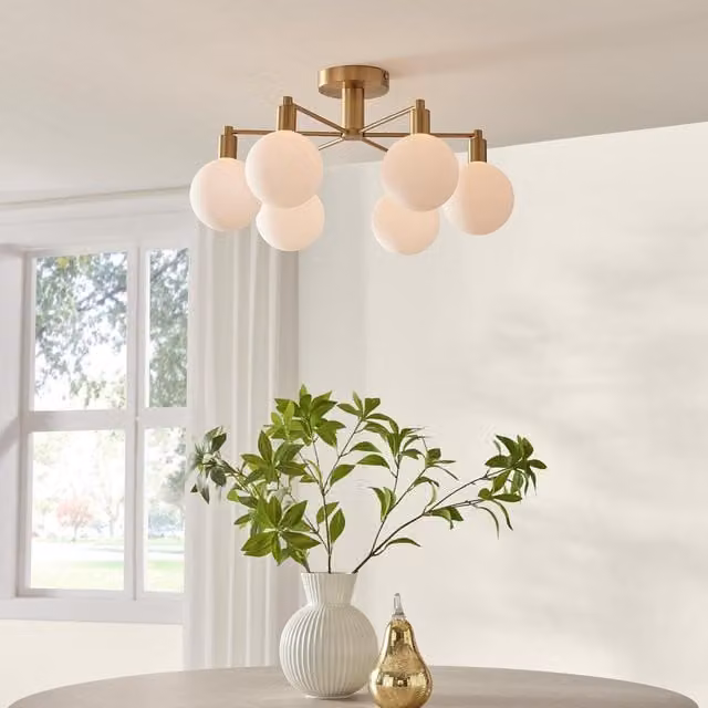 FurnitureboxUK Martha 6 Frosted Glass Globes Ceiling Light in Gold/Brass