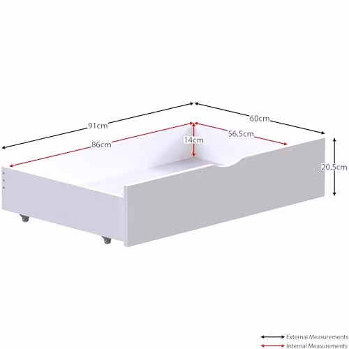 Junior Vida Libra Underbed Storage Drawers, Set of 2, White, H 20 x W 91 x D 60 cm – 2