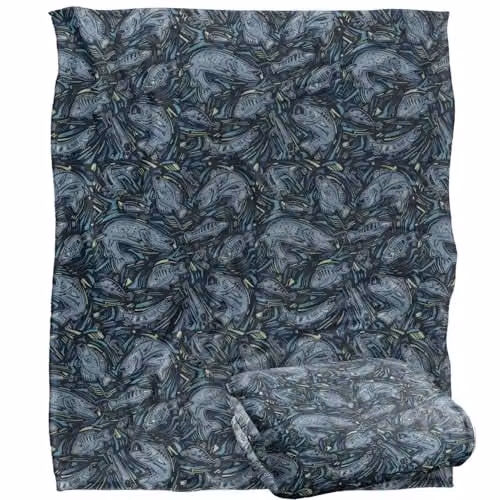 JQ Licensing Fish Array Fishing Pattern Super Soft Fleece Throw Blanket, Multicolour, W/D: 152 x 127 cm