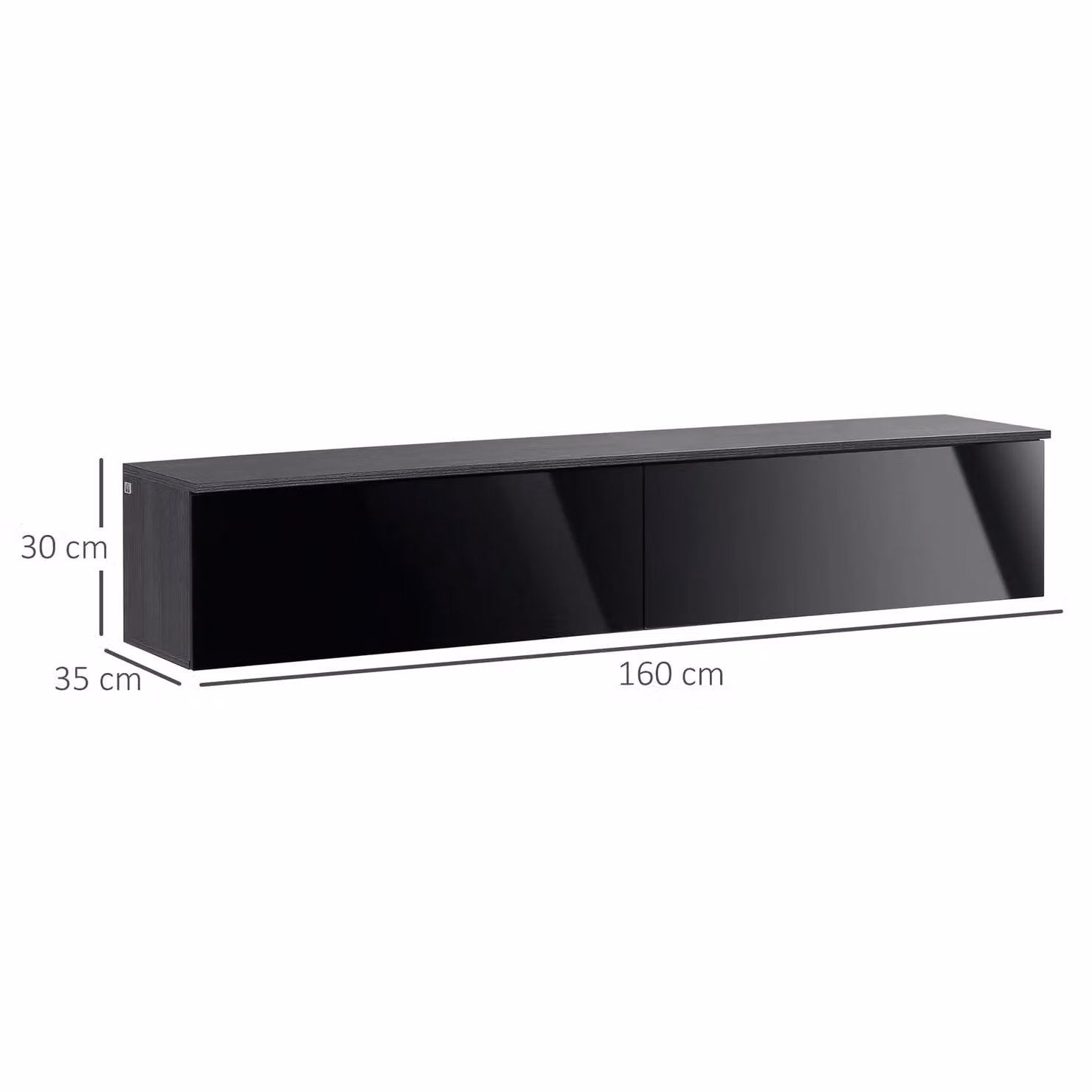 HOMCOM Modern Wall Mounted TV Stand Unit with High Gloss Effect and Hinged Doors in Black and Grey – 3