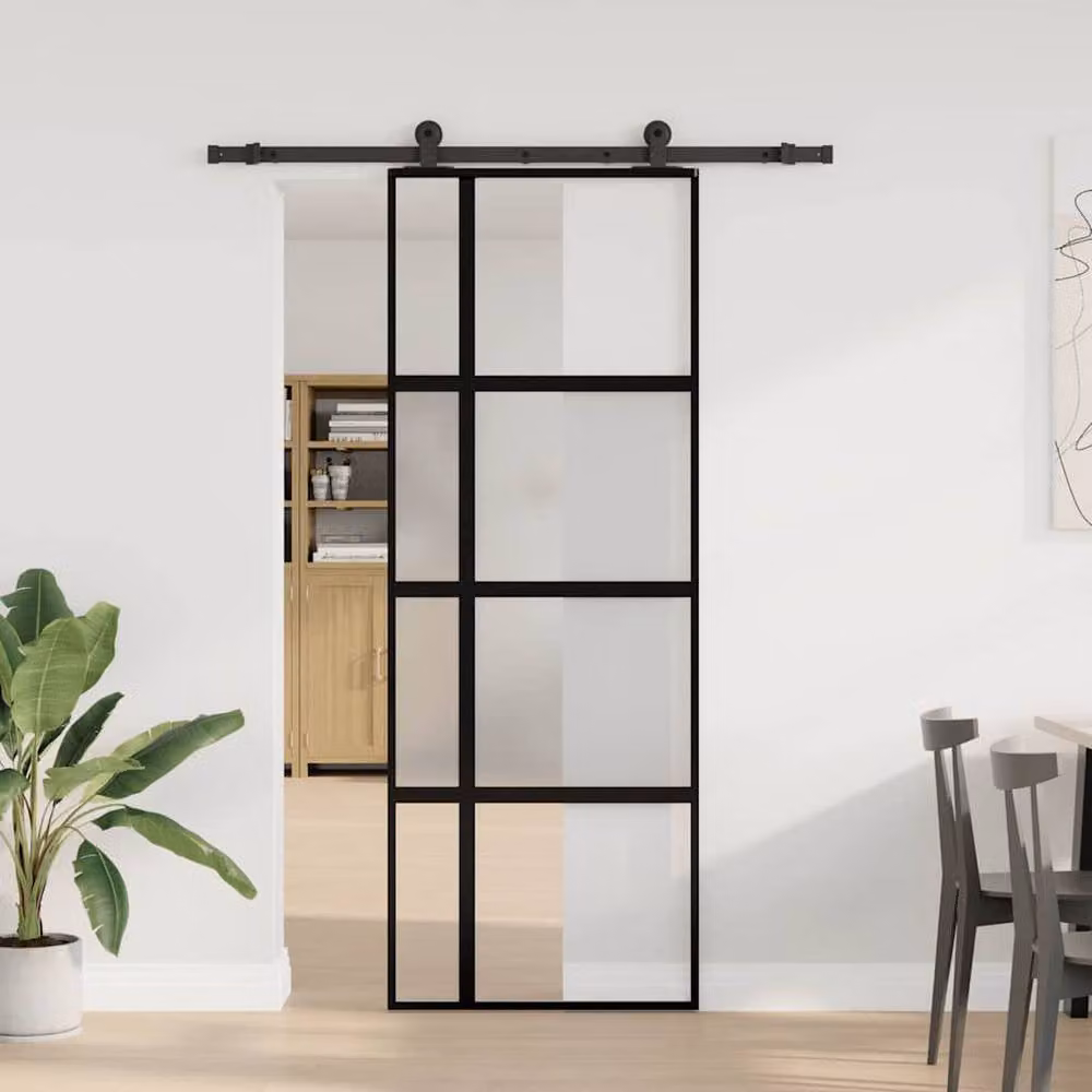 Berkfield Home Modern Sliding Door with Hardware Set, Black Aluminium and Transparent Tempered Glass, W: 76 cm, H: 205 cm – 2