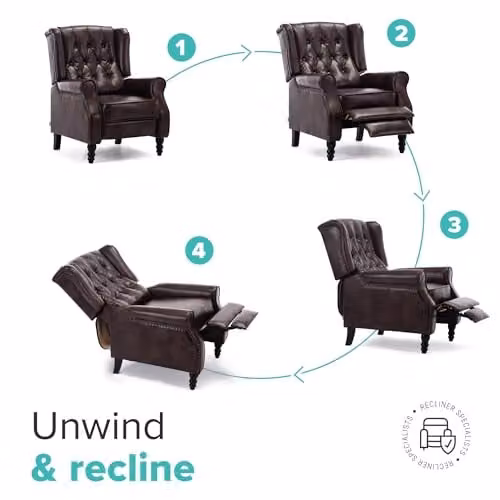 More4Homes Althorpe Pushback Recliner Armchair in Brown Bonded Leather and Velvet – 5