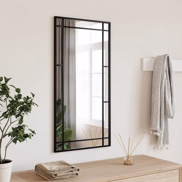 Berkfield Home Black Rectangular Wall Mirror W: 40 cm, H: 80 cm