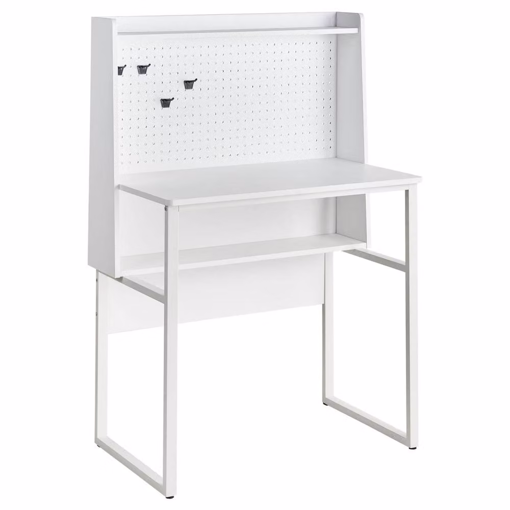 Wyld and Coco White Pegboard Writing Desk with Wall Mounted Open Shelves – 2