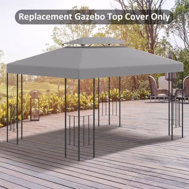 Outsunny Replacement Patio Gazebo Tent Cover in Light Grey Polyester