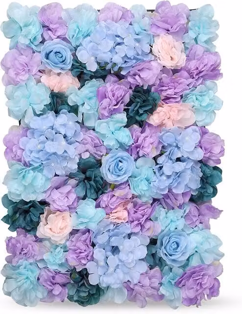 Neel Blue Decorative Artificial Floral Wall Panel in Blue and Purple for Wedding Photo Backgrounds, W/D/H: 60 x 40 x 40 cm – 1