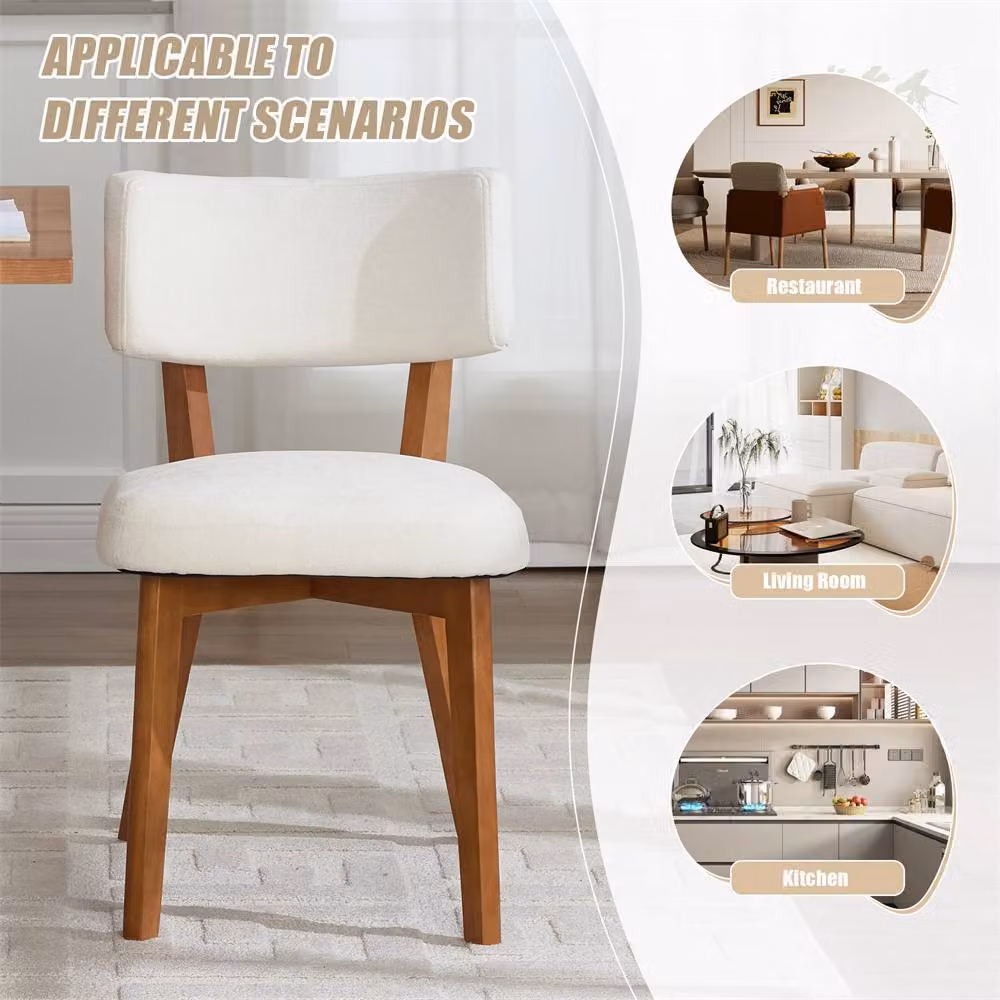 Direct Wicker Set of 2 Mid-Century Linen Dining Chairs with Solid Rubberwood Frame in Light Beige – 3