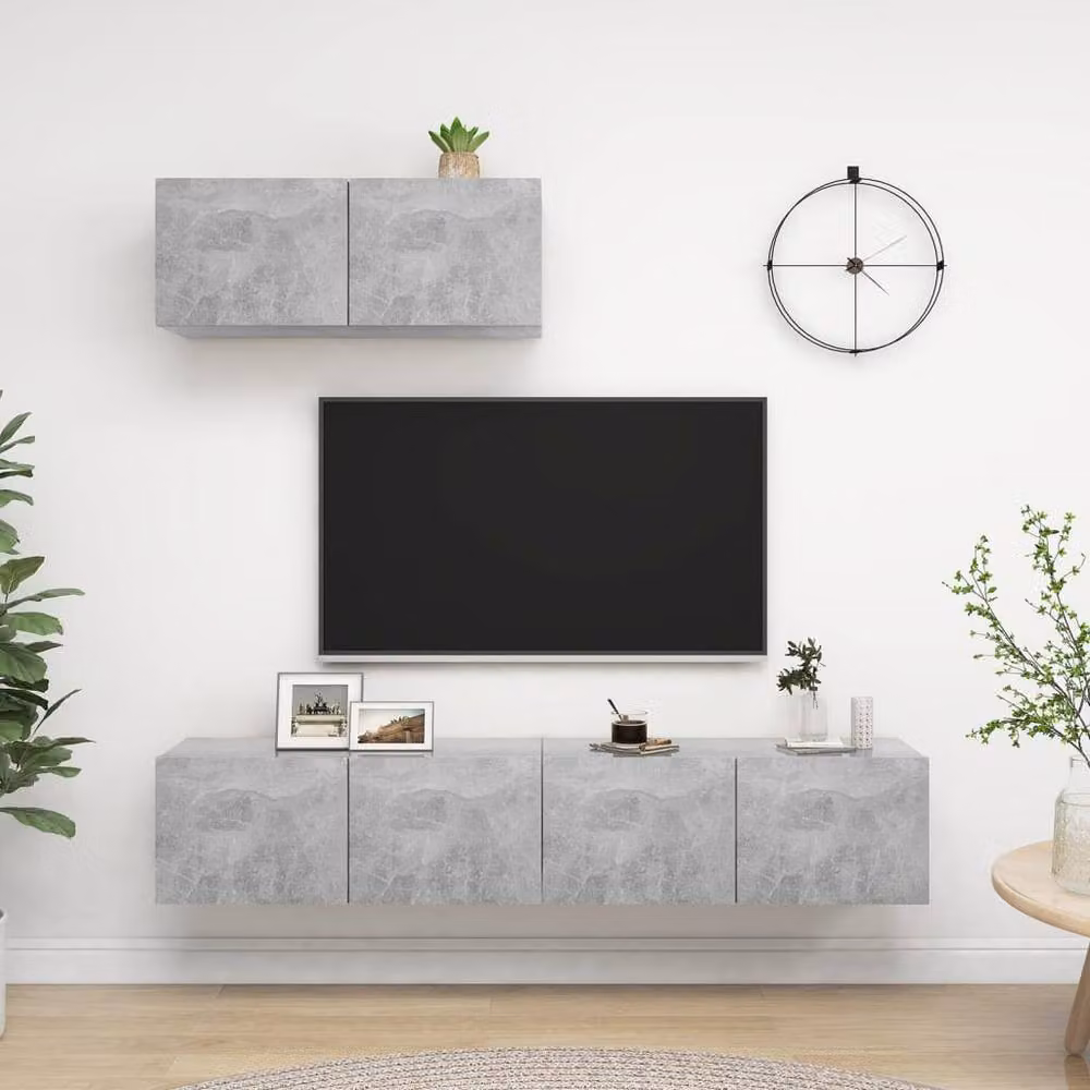 Berkfield Home Modern Wall Mounted TV Cabinet Set of 3 in Matt Concrete Grey Engineered Wood – 2