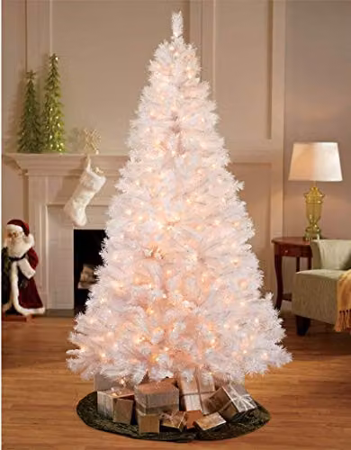 Shatchi Alaskan Pine Pre-Lit Artificial Christmas Tree with Warm White LEDs, White, Height: 150 cm – 2