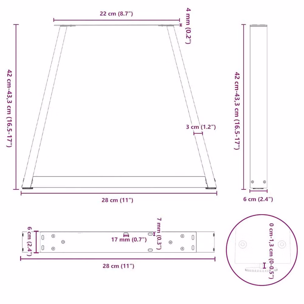 Berkfield Home V-Shape Dining Table Legs, 2 Piece Black Steel Set, W: 28 cm, H: 42-43.3 cm – 5