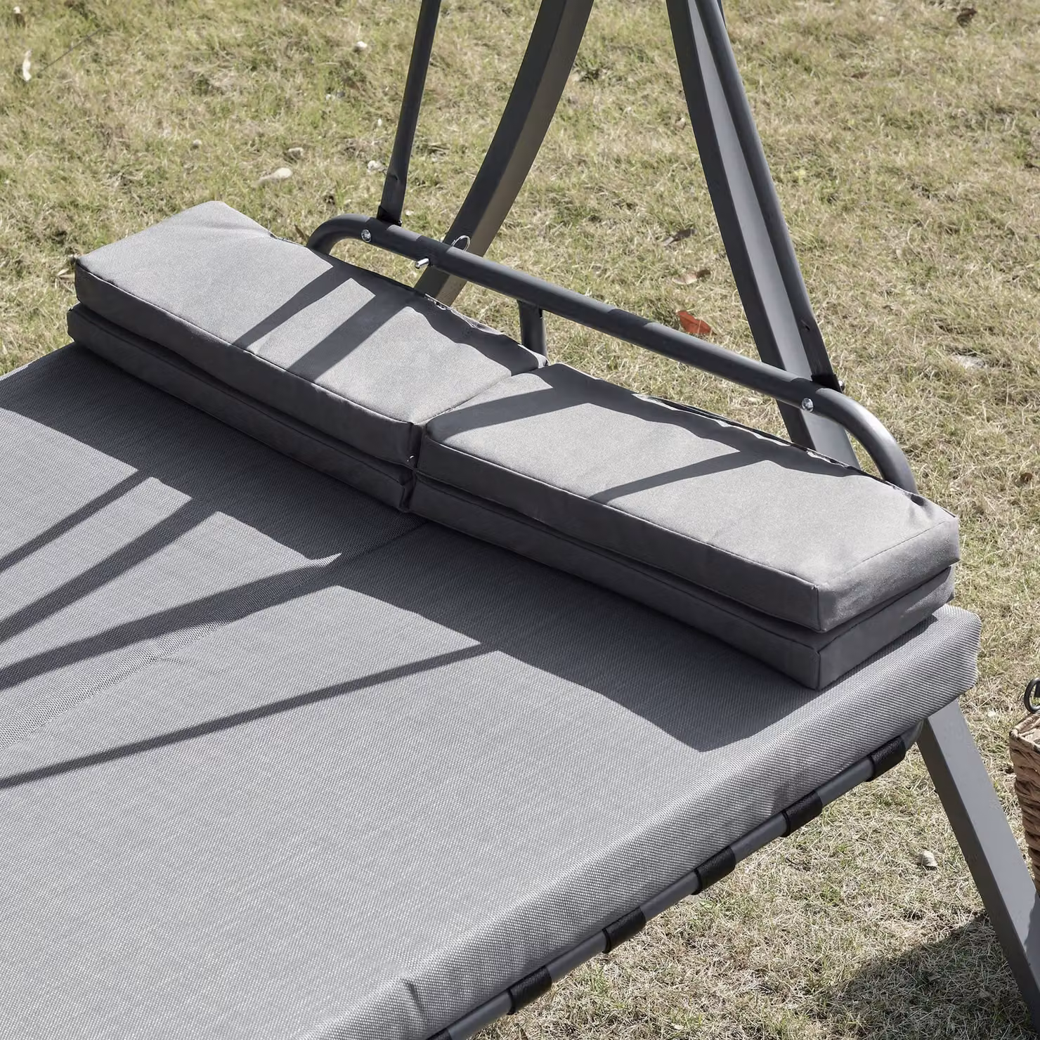 Outsunny 2-in-1 Outdoor Patio Swing Chair and Garden Bench Lounger with Adjustable Canopy and Cushions, Grey – 5