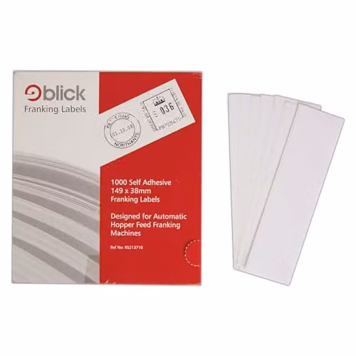 Blick Self Adhesive White Shipping Labels for Auto Feed Franking, 1000 Pack, W: 38 mm, L: 149 mm – 1
