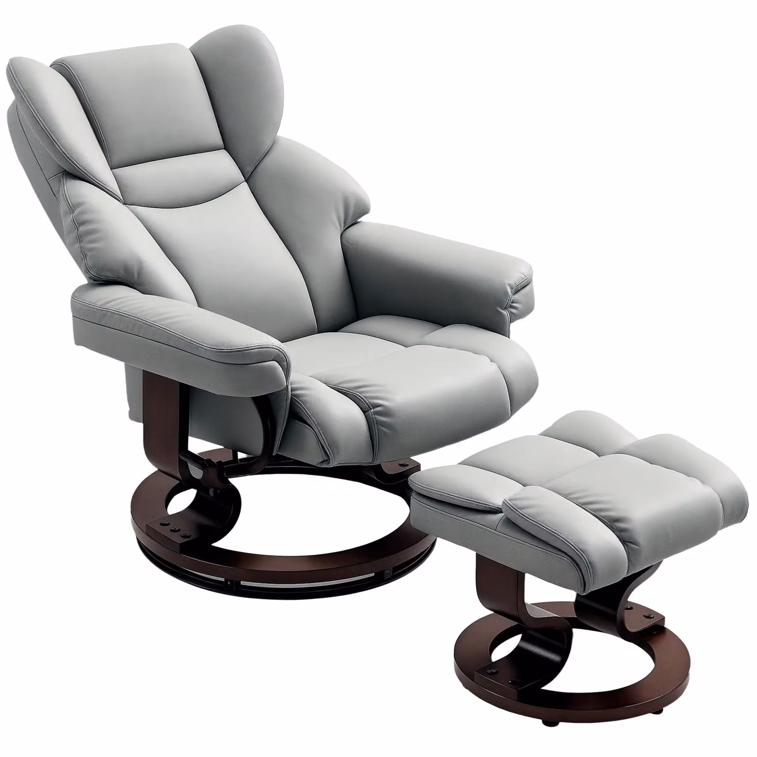 HOMCOM 360 Swivel Recliner Chair with Matching Ottoman in Grey PU Leather – 2