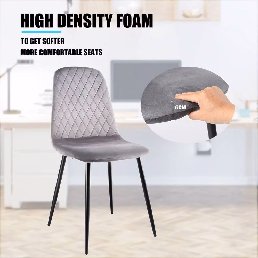 VOGREX Set of 4 Grey Velvet Dining Chairs with Padded Seats and Metal Legs – 3