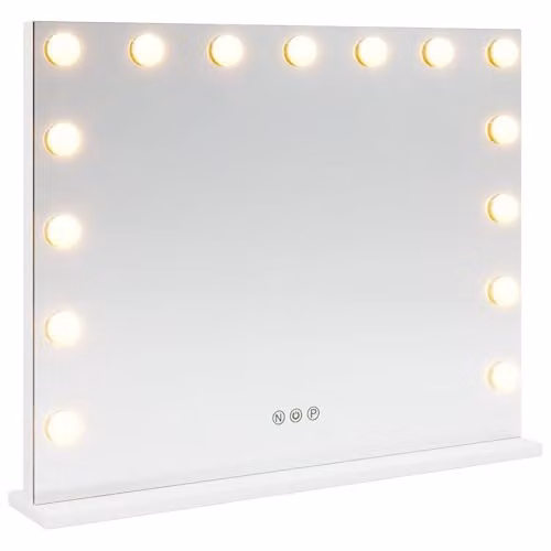 vidaXL LED Tabletop Vanity Mirror in White, Glass and Metal, W: 58 cm, D: 10 cm, H: 47 cm – 1