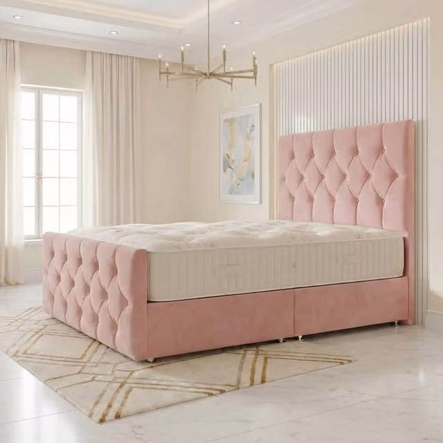 Somnior Ziggy Velvet Divan Bed in Pink, Small Single, W/D/H: 120 x 200 cm