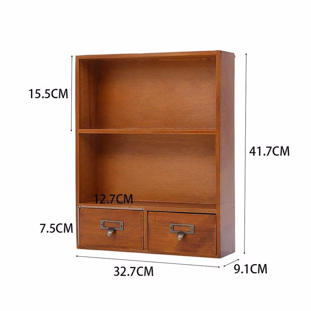 FORGEVIO Vintage Wooden Wall Mounted Cupboard in Brown with Hinged Doors and Internal Shelves – 2