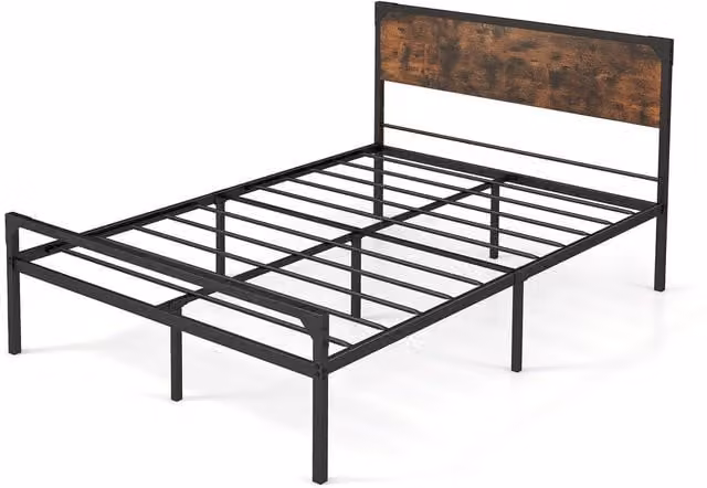 Costway Industrial Metal Double Bed Frame with 9 Support Legs in Brown, W/D/H: 140 x 200 cm – 1