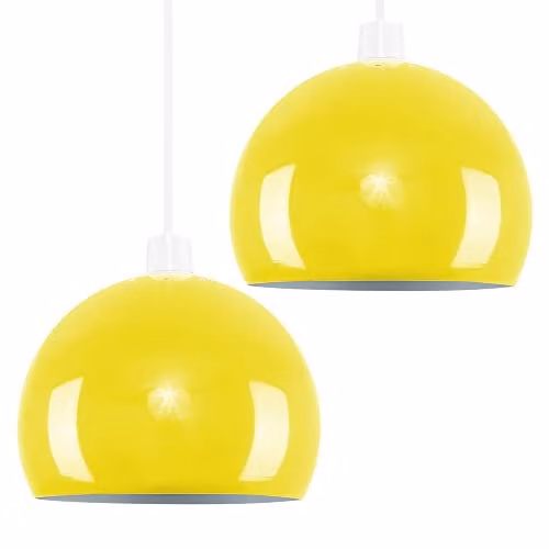 ValueLights Pair of 2 Retro Yellow and White Dome Ceiling Pendant Light Shades, Shade Width: 20 cm – 1