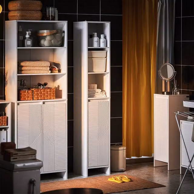 SoBuy Modern Slim Tall Bathroom and Hallway Cabinet in White with Internal Shelves and Hinged Doors – 1