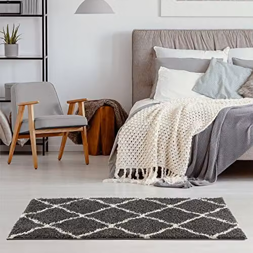THE RUGS Moroccan Shaggy Area Rug in Grey and White, W/D/H: 110 x 60 x 3 cm – 5