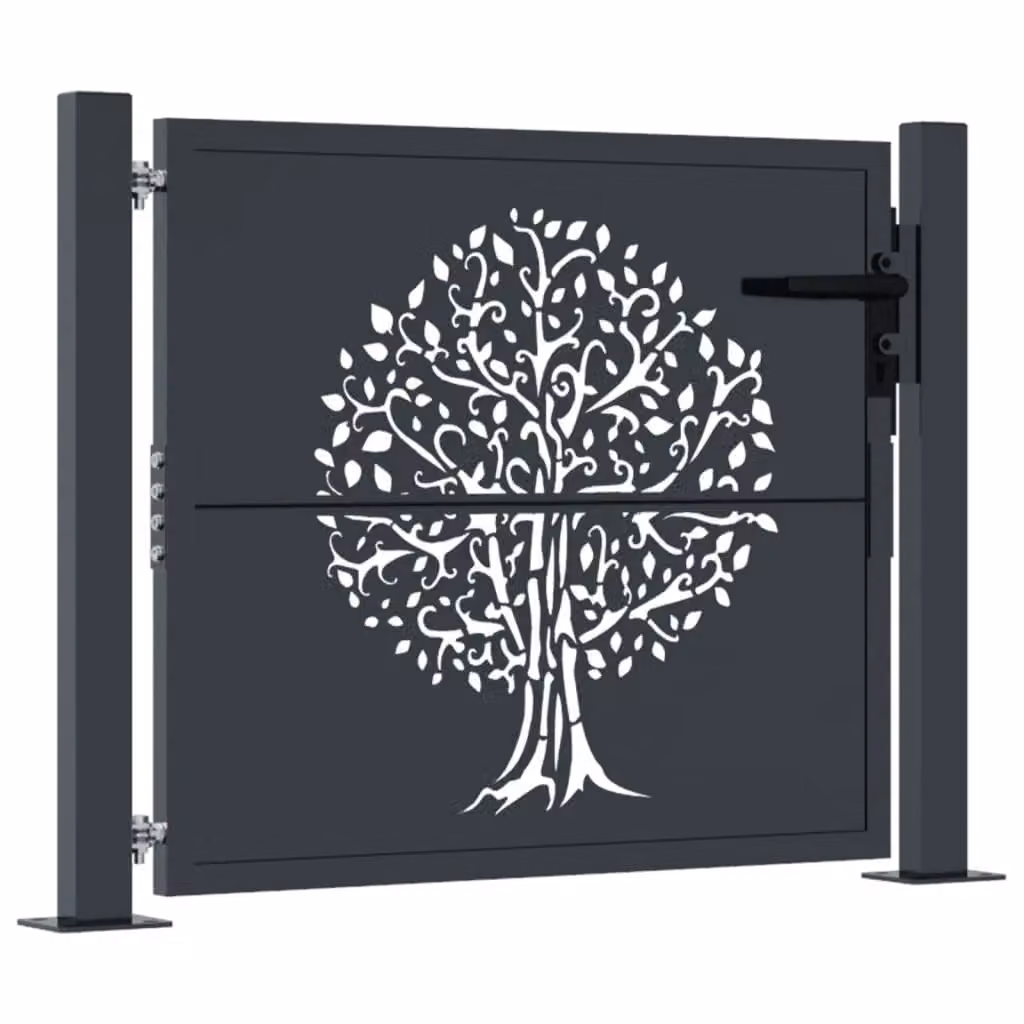Berkfield Home Steel Garden Gate in Anthracite with Tree Design, W/H: 105 x 105 cm – 2