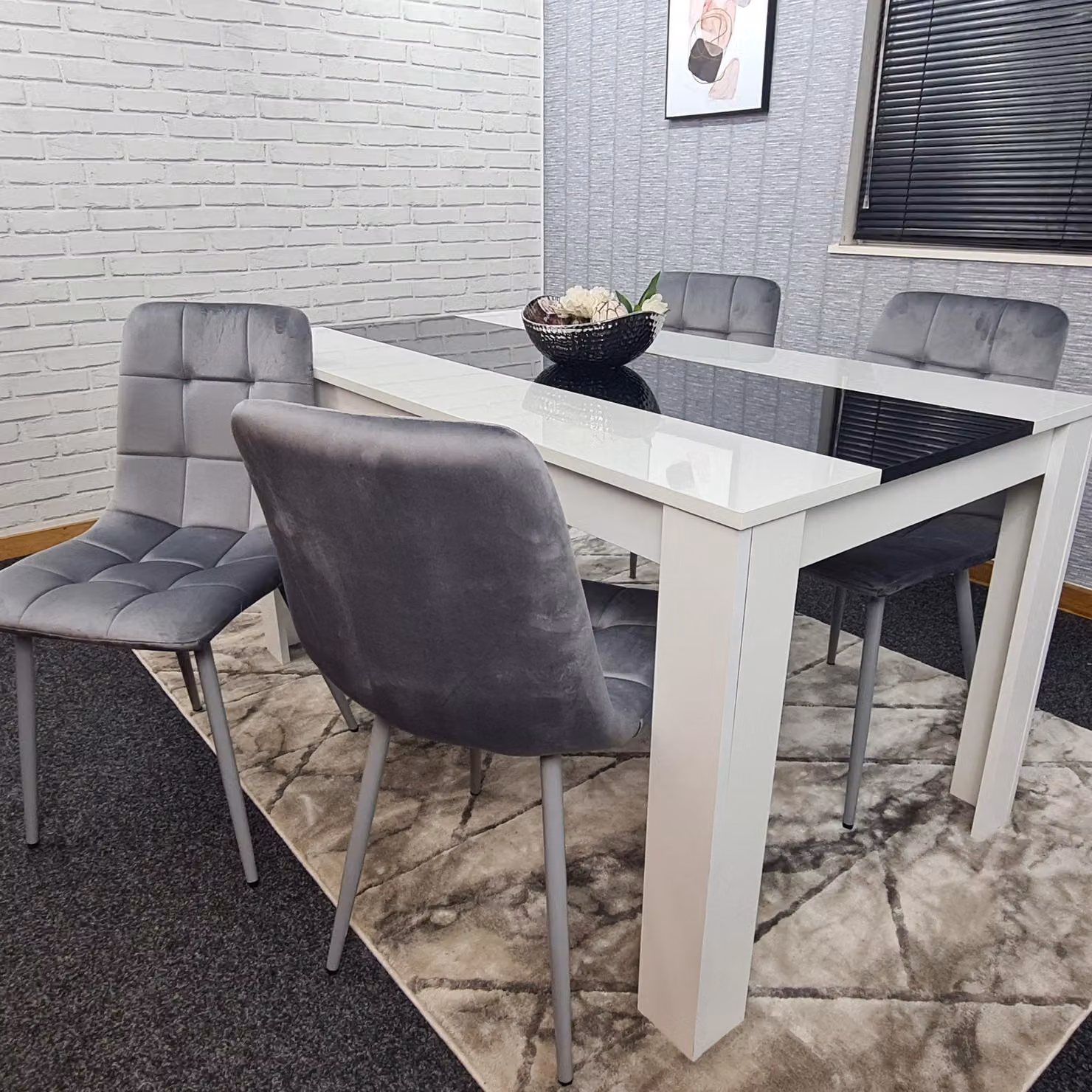 Kosy Koala Modern Dining Table Set with 4 Grey Velvet Chairs in White and Black – 5