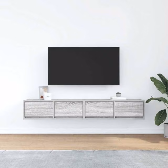 Berkfield Home Set of 2 Modern Grey Sonoma TV Cabinets in Engineered Wood W: 80 cm, D: 31 cm, H: 25.5 cm
