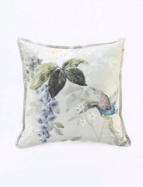 MM Linen Zinnia Floral Square Cotton Cushion in Cream and Multicolour