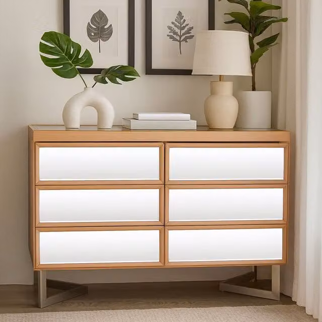 Orsina 6 Drawer Chest with Pine Frame and Mirrored Finish in Silver, W/D/H: 120 x 50 x 80 cm – 1