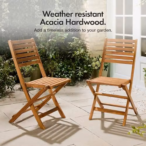 VonHaus Cannes Set of 2 Acacia Hardwood Folding Garden Chairs in Brown, W/D/H: 46.6 x 59.0 x 90.0 cm – 2