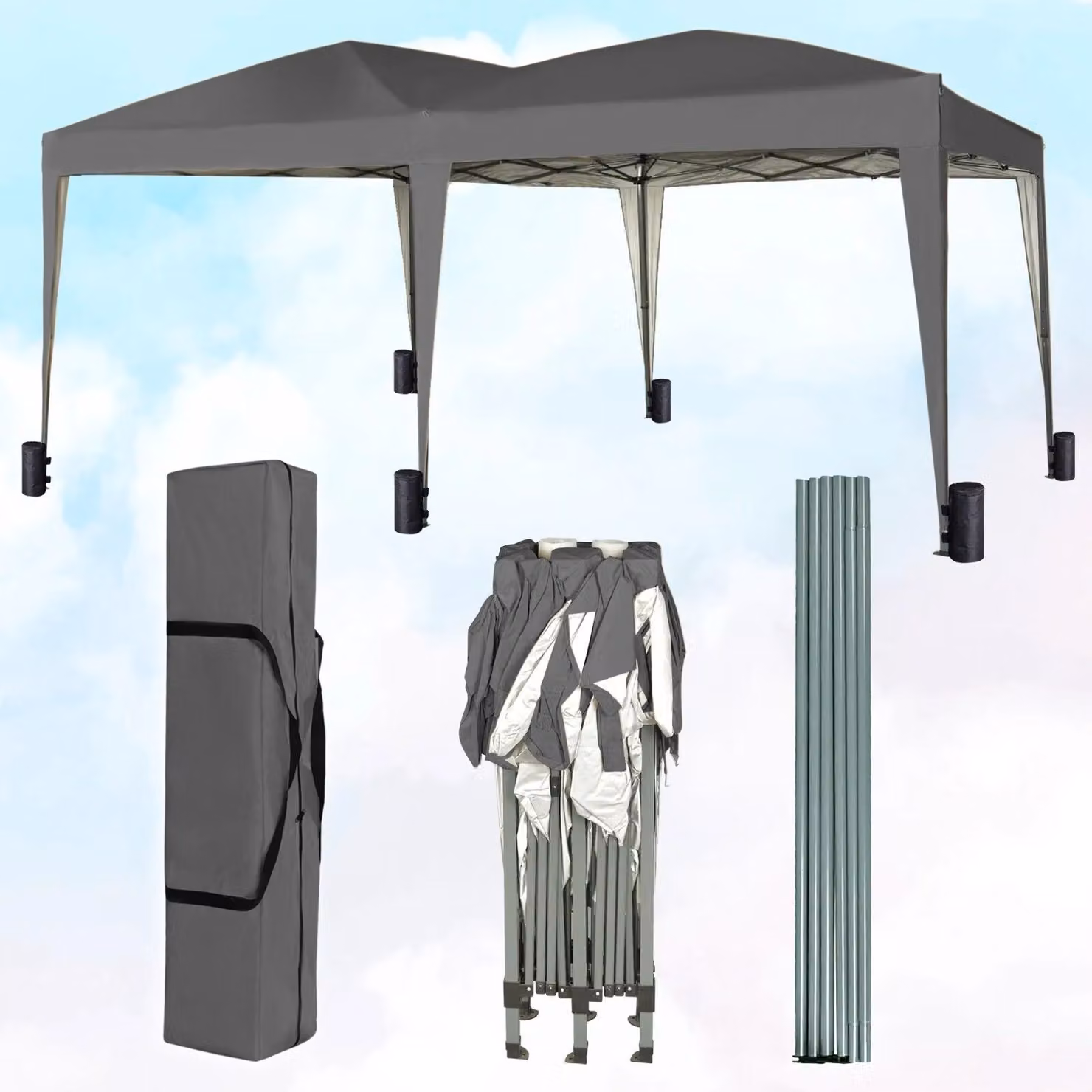 MCC Direct Grey Pop Up Gazebo Tent Marquee with Window, W: 6 m, D: 3 m – 3