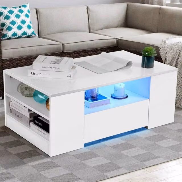 Kelvenix LED Wooden Coffee Table with 2 Drawers in White and Oak