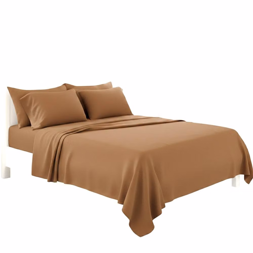 Snug City Plain Beige Poly Cotton Easy Care Fitted Sheet and Matching Pillowcase Set – 2