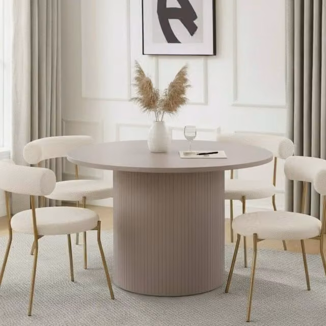 OHS Madison Ribbed Round Dining Table in Natural Wood Effect Sand and Beige