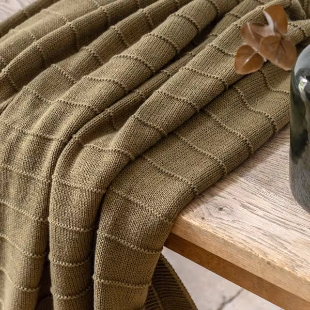Terrys Florence Striped Knitted Throw Green W/D/H: 130 x 170 cm