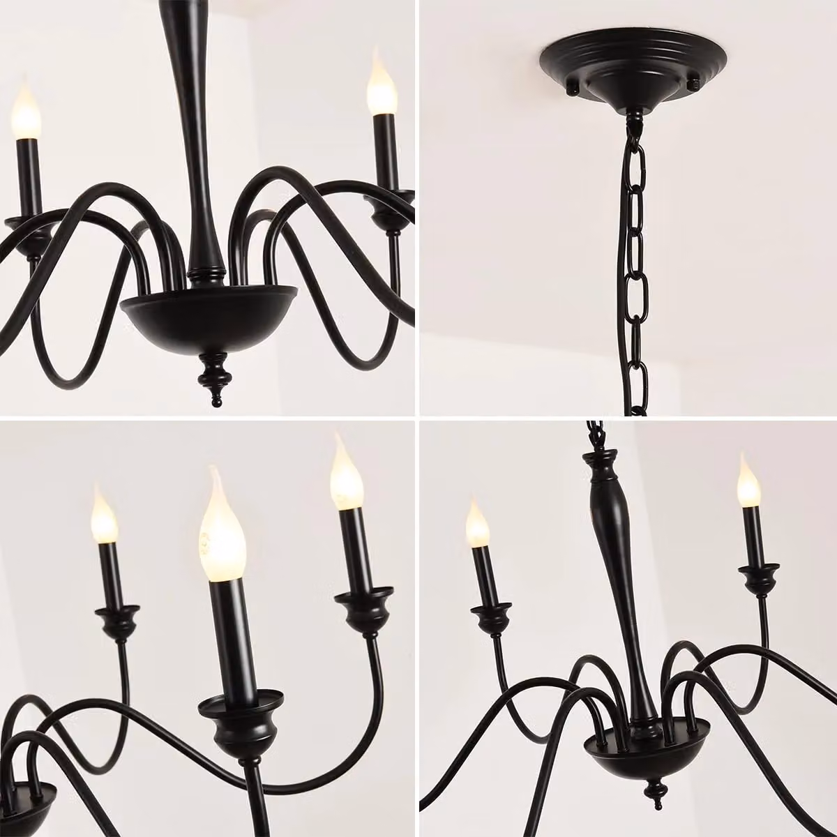 Garwarm Country 6-Light Candle-Style Chandelier in Black with Adjustable Chain – 4