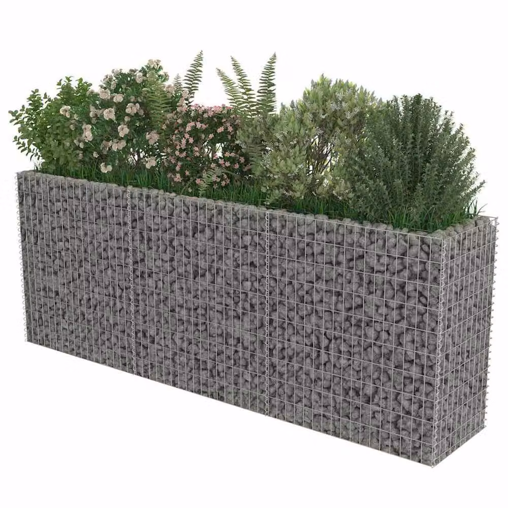 Berkfield Home Durable Galvanised Steel Stone Gabion Raised Bed in Silver, W: 270 cm, D: 50 cm, H: 100 cm – 3