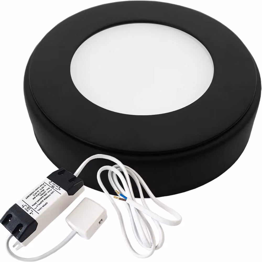 Loops Matt Black Round Under Cabinet Kitchen LED Light and Driver Kit with Natural White Light – 3