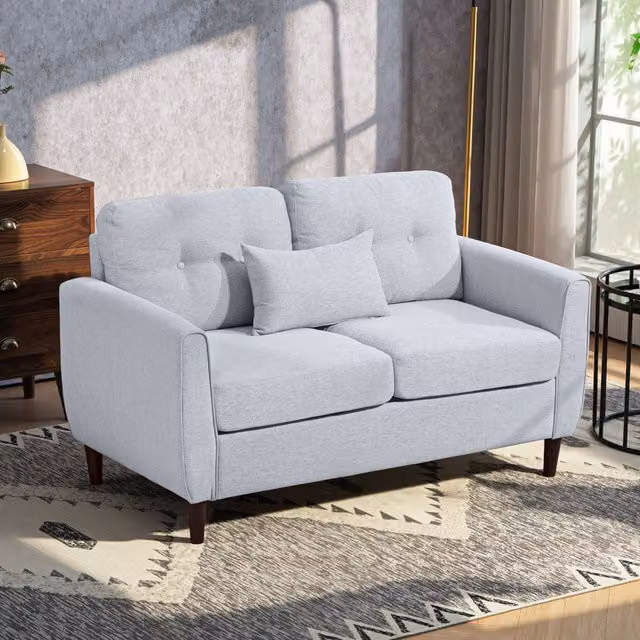 HOMCOM Modern Grey Upholstered Double Sofa with Spring Core and Solid Wood Frame – 2