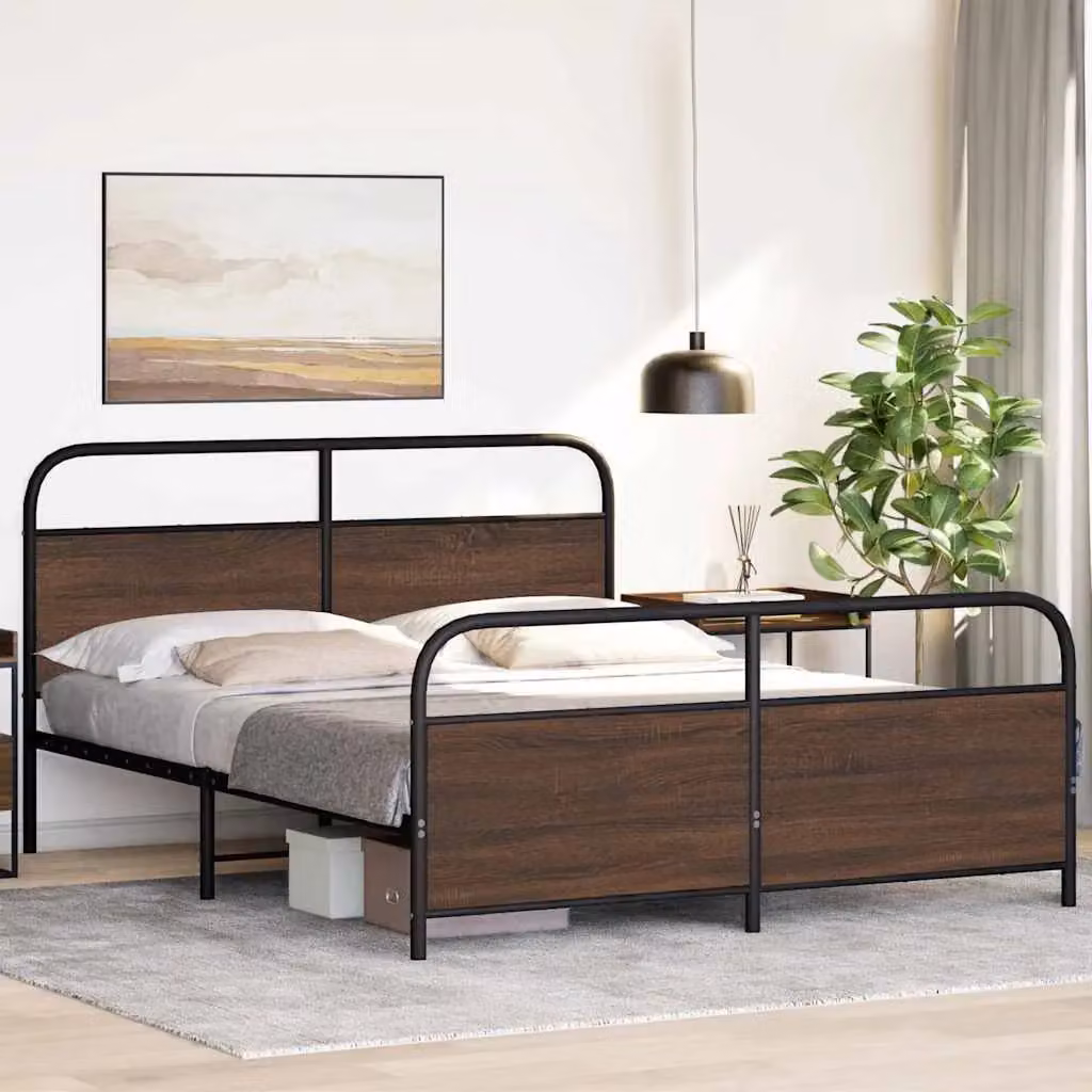 Berkfield Home Metal Bed Frame in Brown Oak, W: 160 cm, D: 200 cm – 3