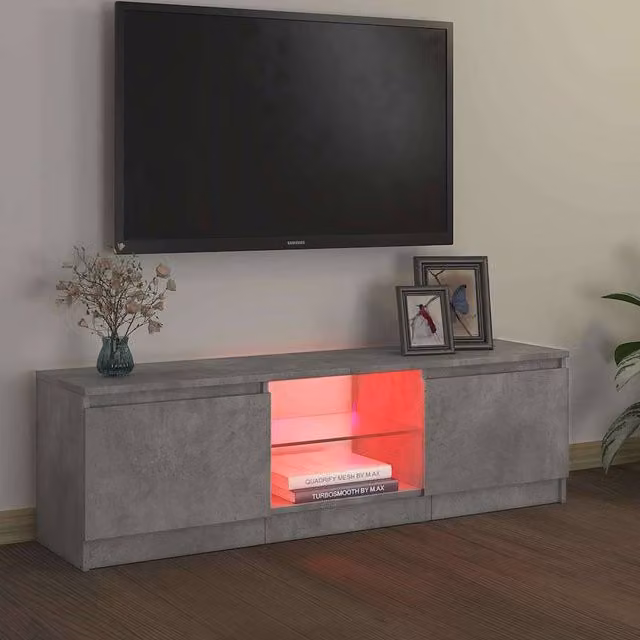 Berkfield Home Modern TV Cabinet with LED Lights in Concrete Grey, W/D/H: 120 x 30 x 35.5 cm – 1