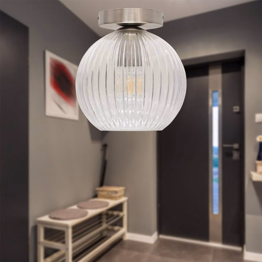 First Choice Lighting Betchley Modern Ceiling Light Fitting with Transparent Glass Sphere and Silver Metal Finish – 2