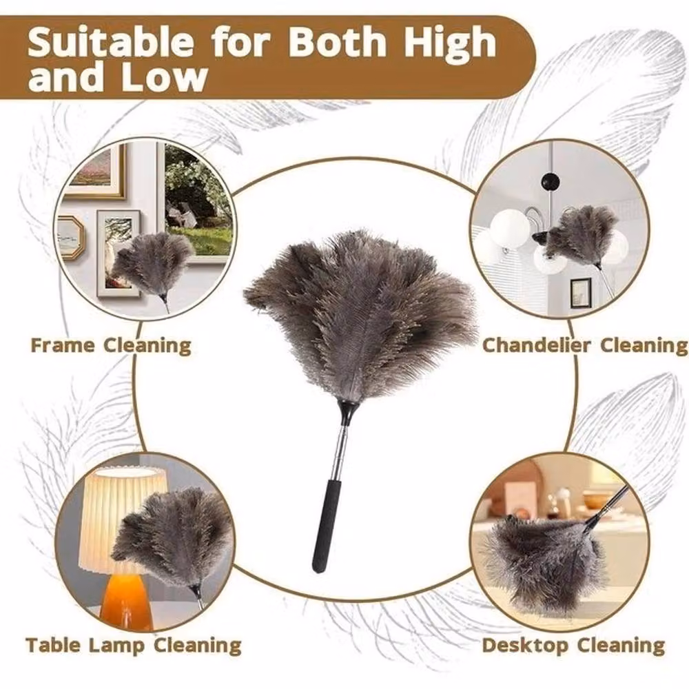 NESTLUNE Retractable Natural Fibre Feather Duster with Telescopic Handle in Grey, H 120 cm x W 20 cm – 2